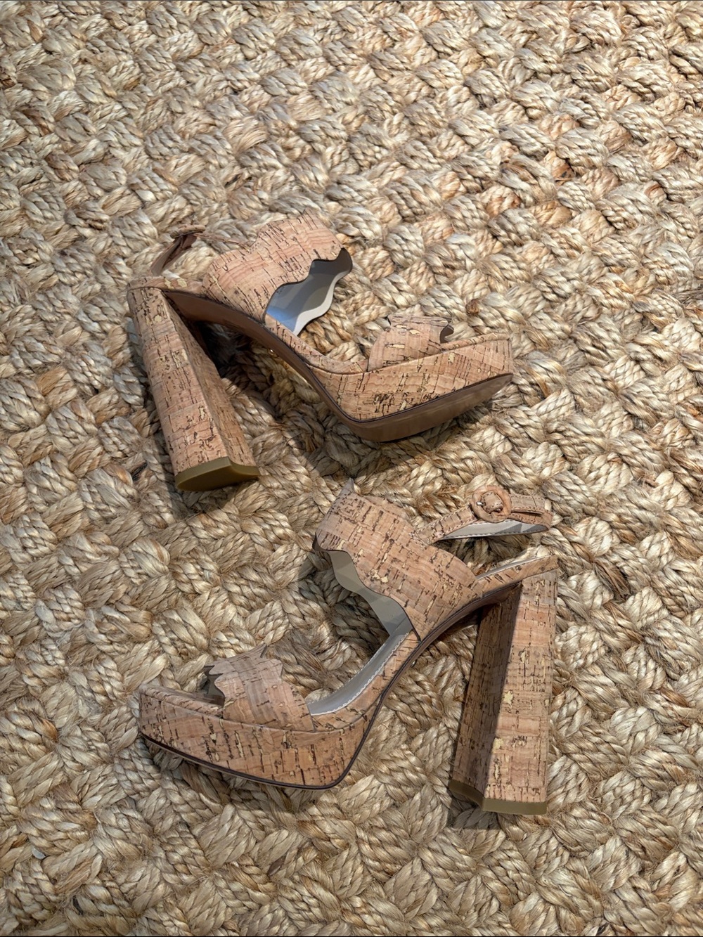 Pelle Moda Cork Platform Scalloped Strap Sandals - Tan